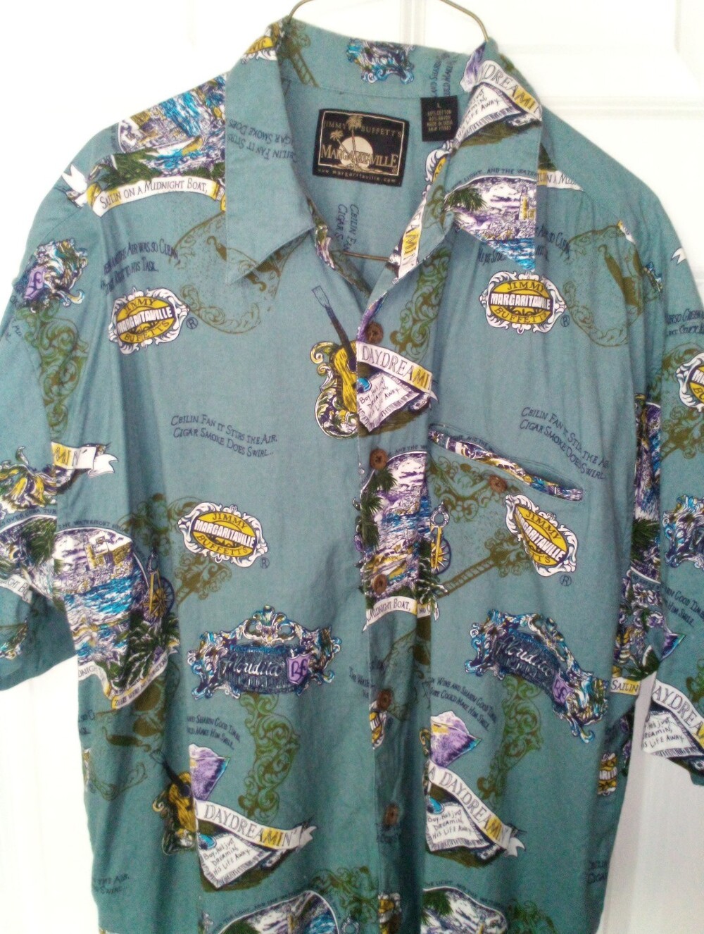 Jimmy Buffett's Margaritaville Havana Daydreamin Teal Blue Hawaiian Shirt Large